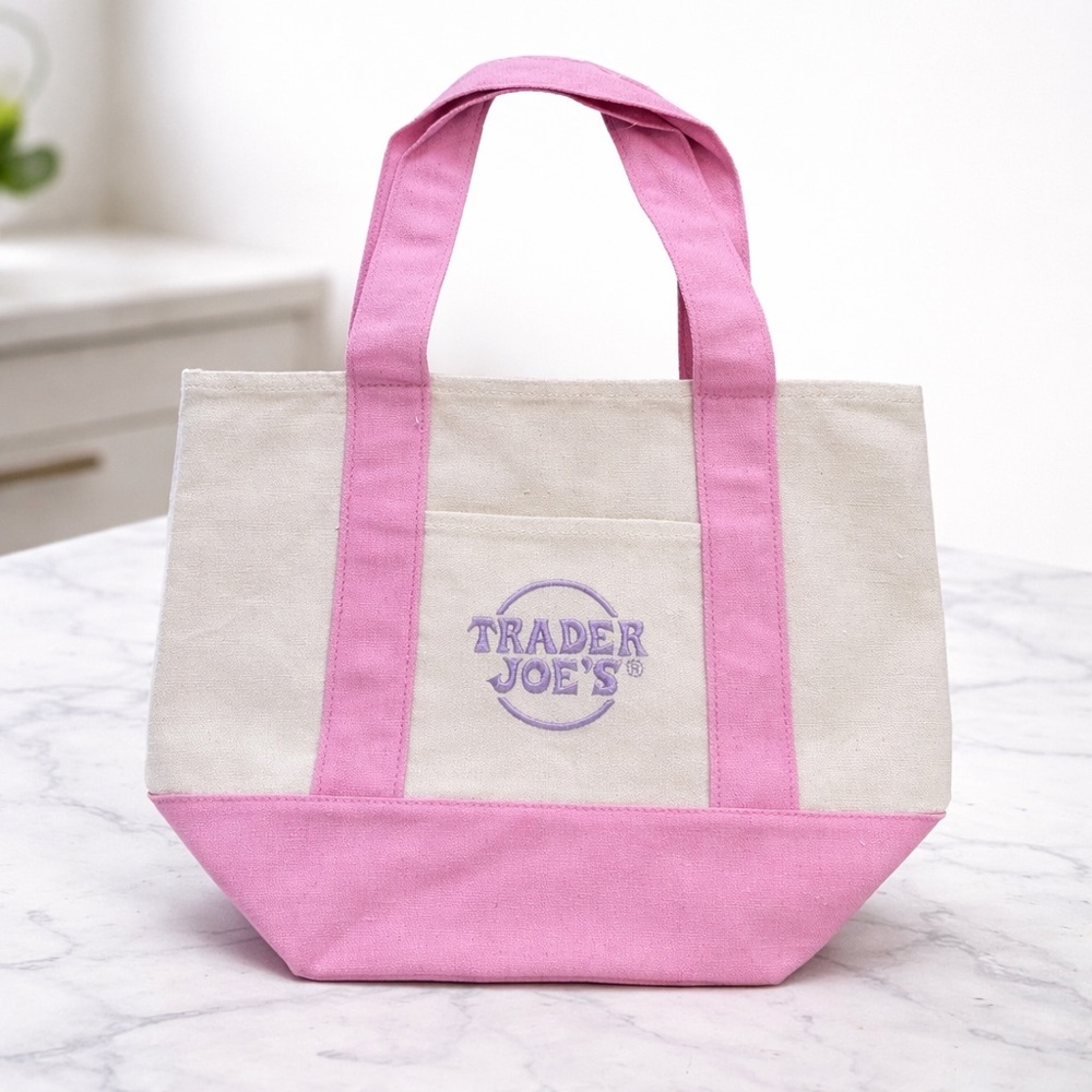 Trader Joe’s Mini Canvas Tote Bag Pink Pastel Viral Mini Tote SOLD OUT